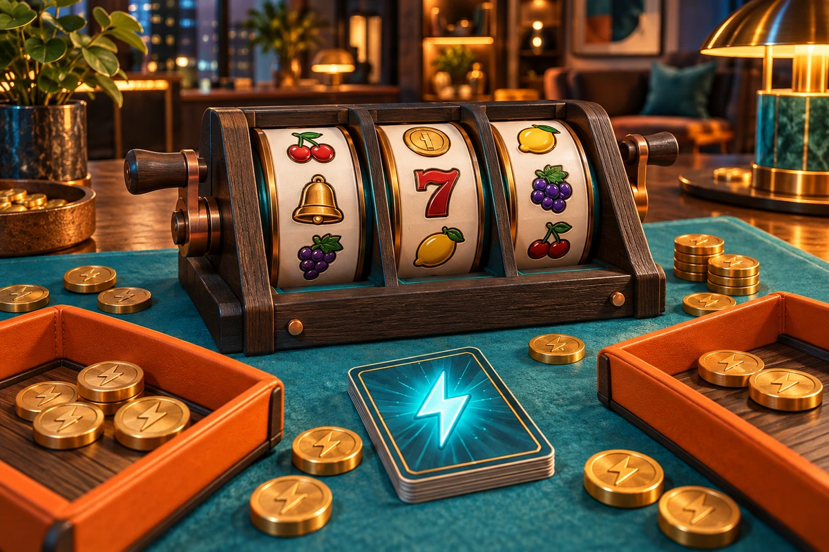 Nuvakelo: Original physical tabletop reel-board concept with colourful player trays and gold point markers
