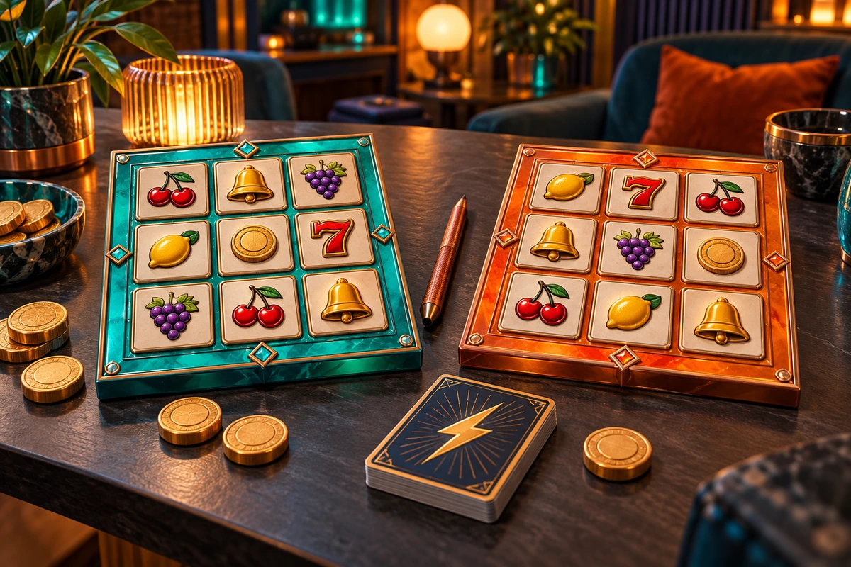 Nuvakelo: Decorative physical pattern-reference pieces arranged on a game table